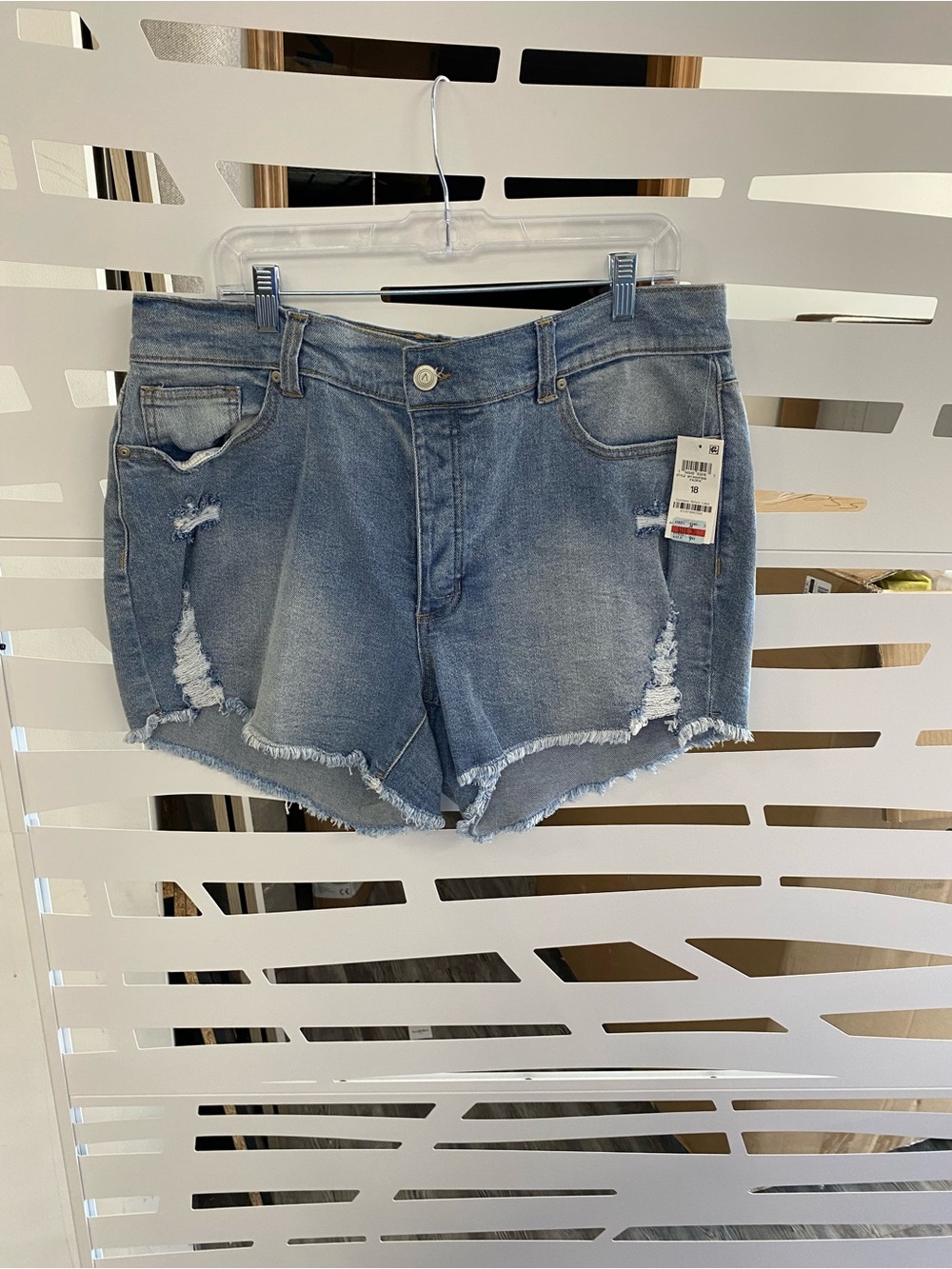 Classic Distressed Denim Shorts in Medium Blue - Women